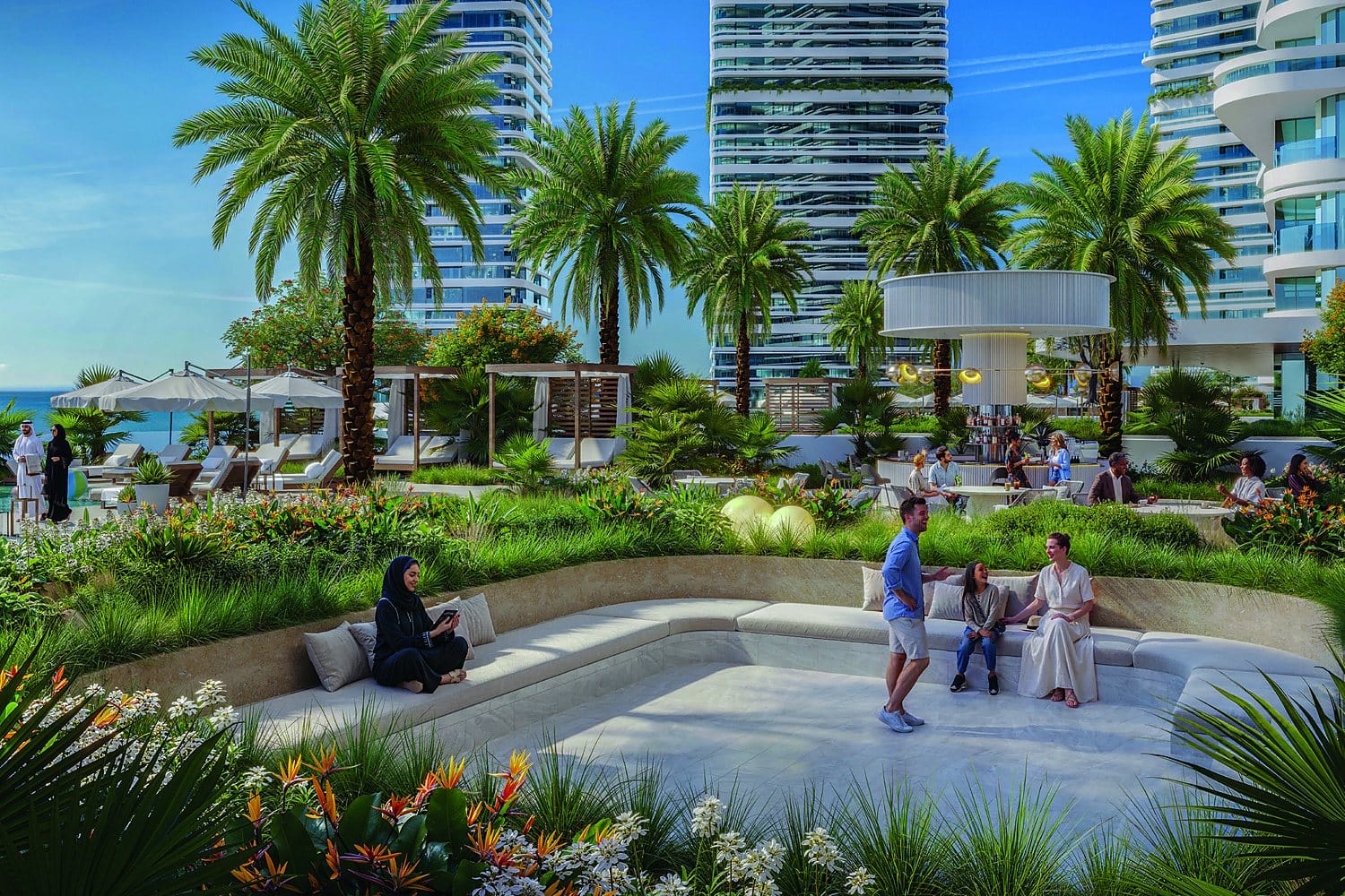 Landscaped community amenities at Linar by Alef